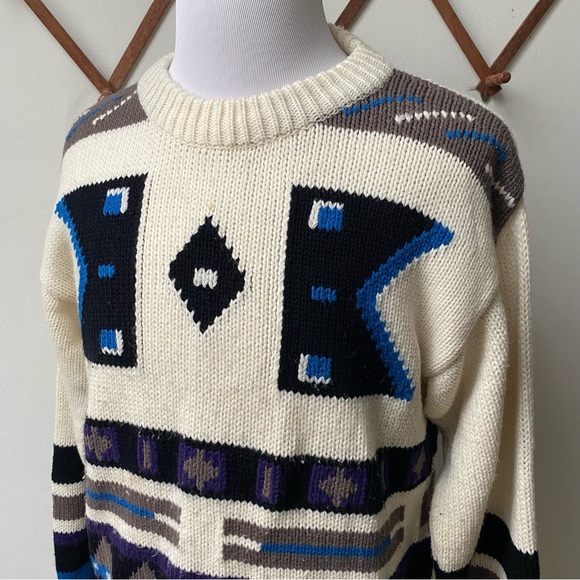 Vintage 1980s Navajo Southwestern Aztec Knit Sweater - Picture 5 of 15